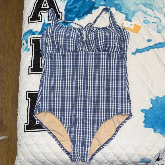 Blue Plaid One-Piece Swimsuit - Picture 1 of 5